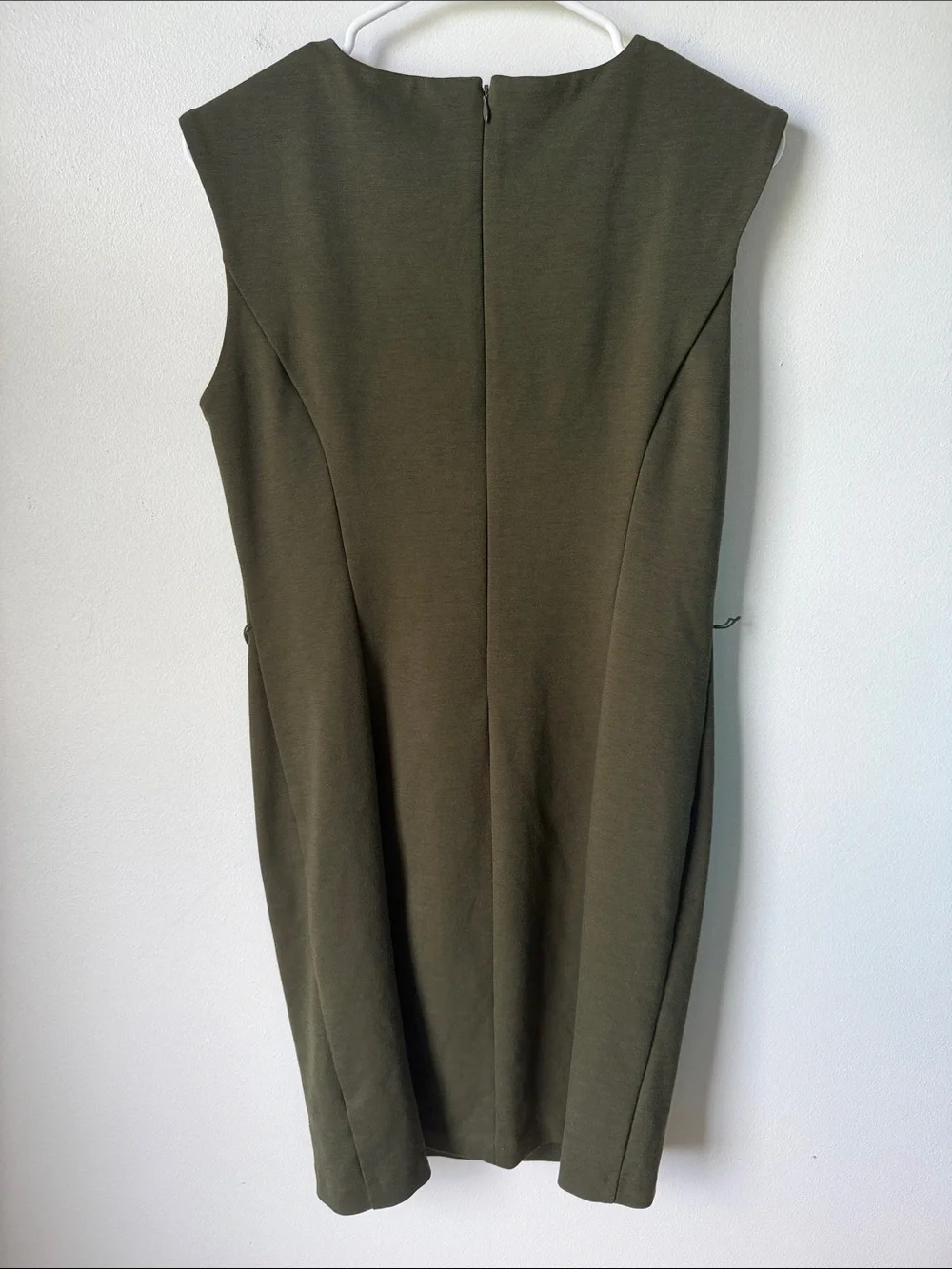 Michael Kors Olive Zip-Shoulder Sheath Dress with Gold Hardware M